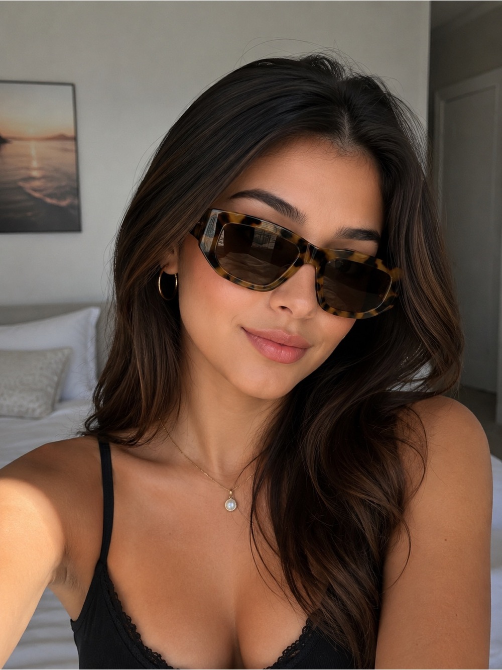 Tortoiseshell Rectangular Women's Sunglasses - Brown Lenses